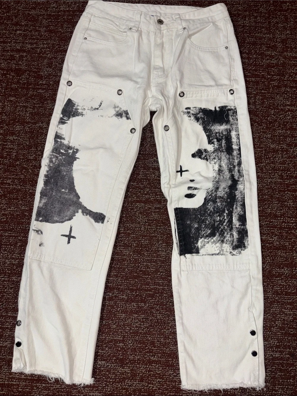 Aelfric Eden denim printed white grunge grommet accent jeans punk grunge pant 30